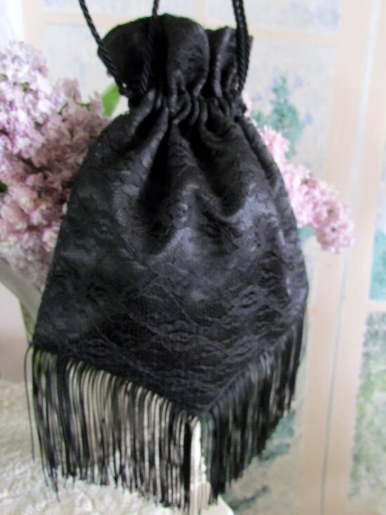 Handmade Handbags - REGENCY RETICULE, BLACK LACE BAG for JANE AUSTEN COSTUME + VICTORIAN HANDBAG